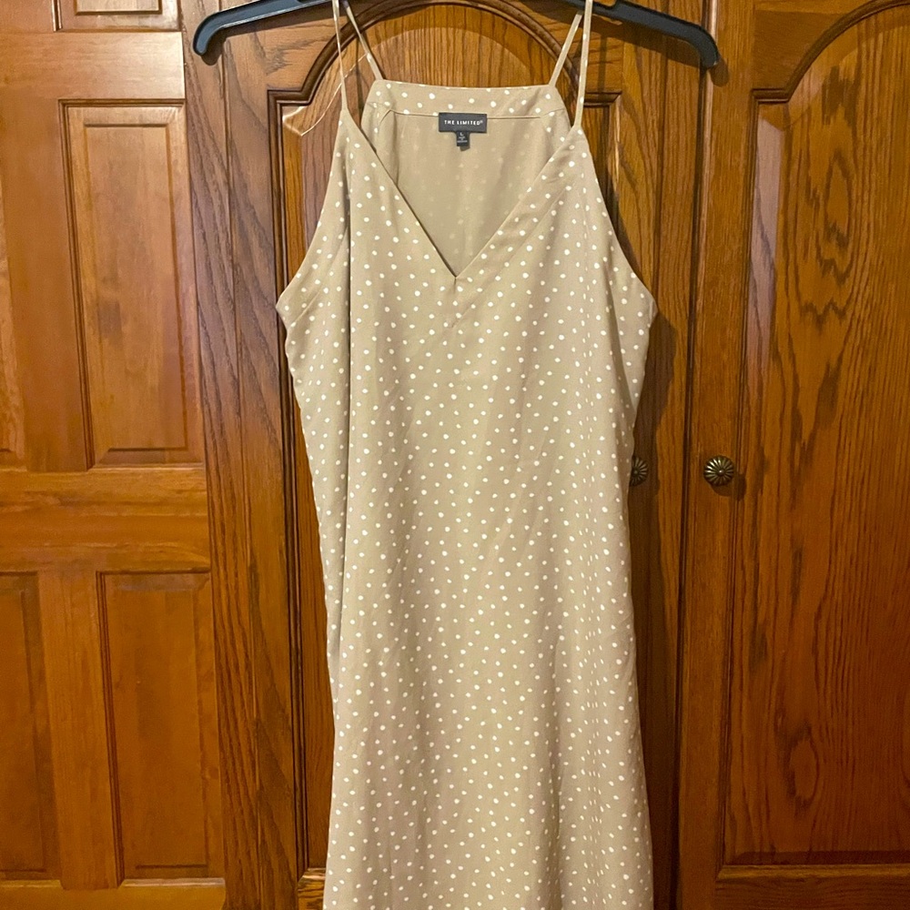 Beautiful summertime dress tan with white polka dots
